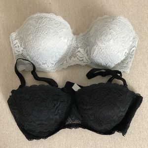 Strapless lace bras light blue / black size 36C